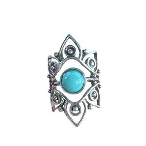 Native American Inspired Silver and Center Turquoise Stone Ring